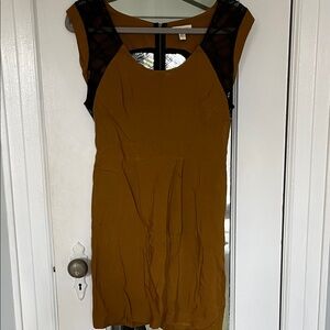 Silence + Noise Mustard Mini Dress with Black Lace